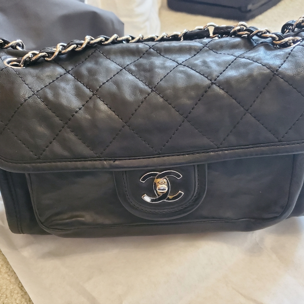 Chanel Washed Lambskin Accordion Flap Black